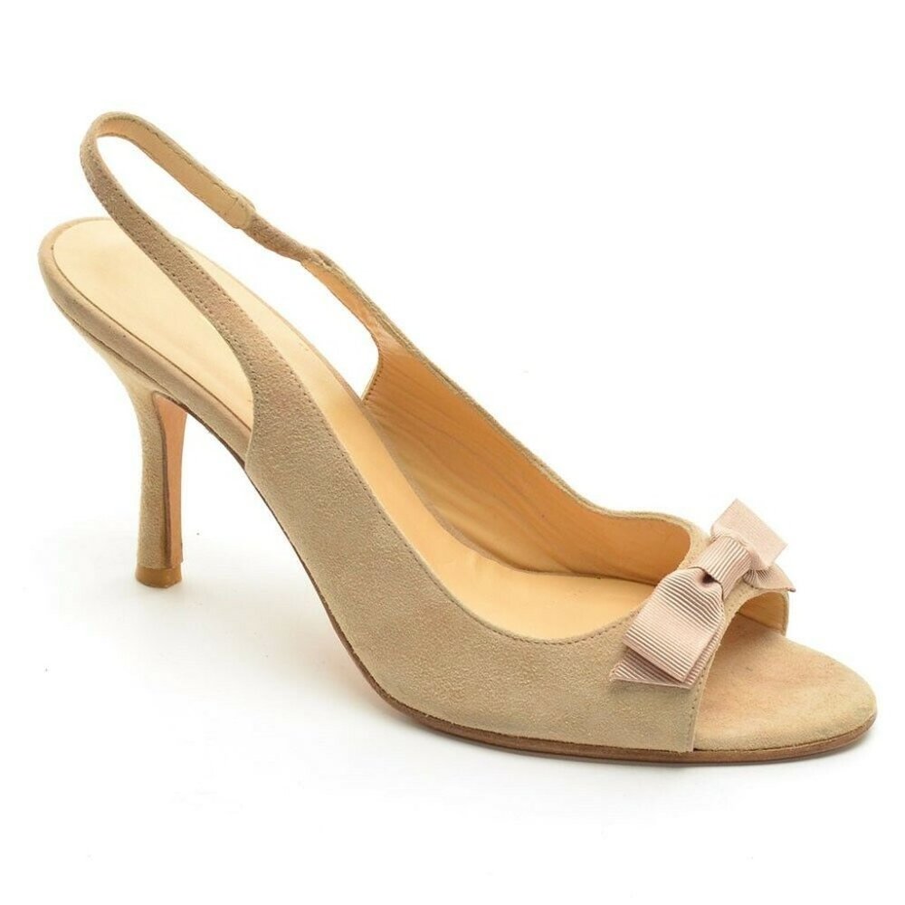 L.K. Bennett Beige Peep Toe Bow Slingback Pumps 39